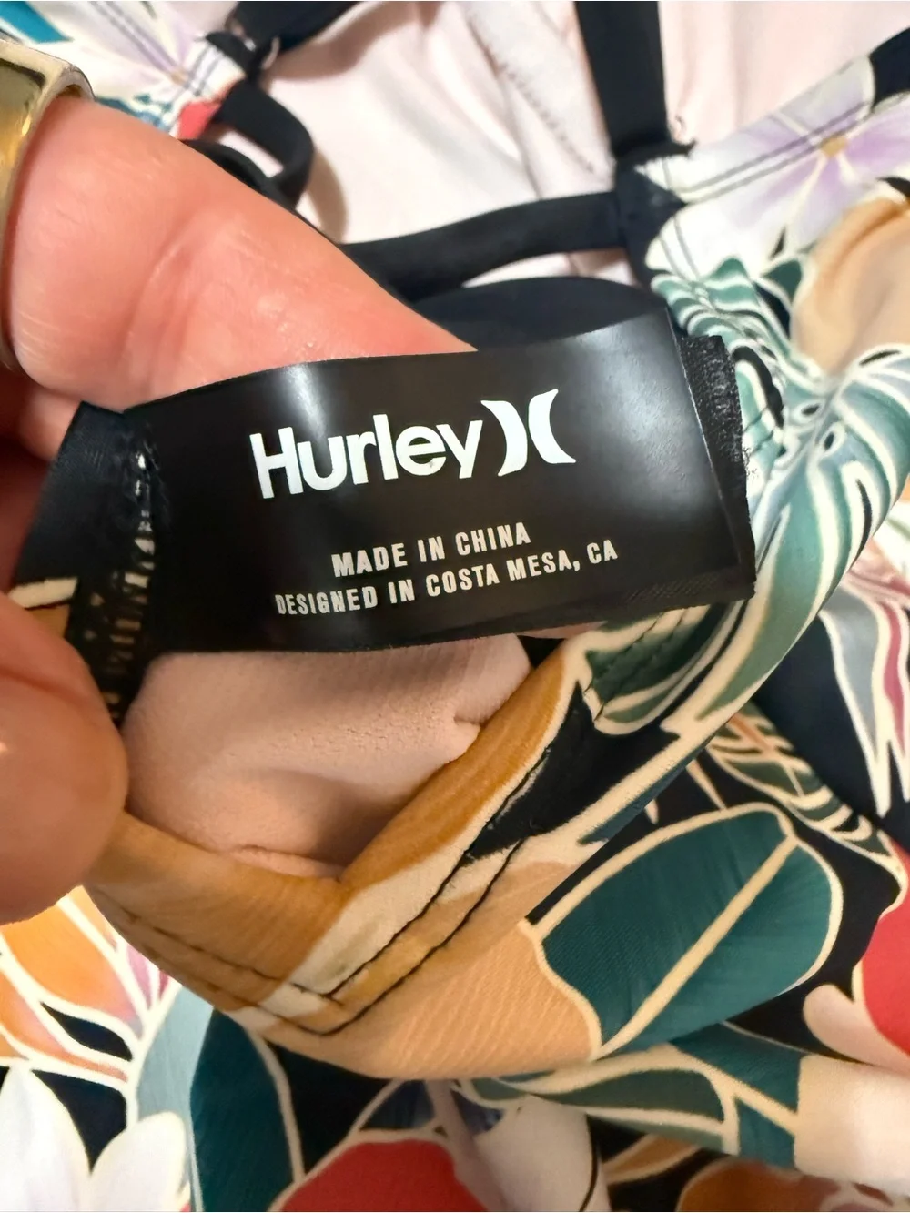 Hurley Black Floral One-Piece Swimsuit with Coral, Mustard and Teal